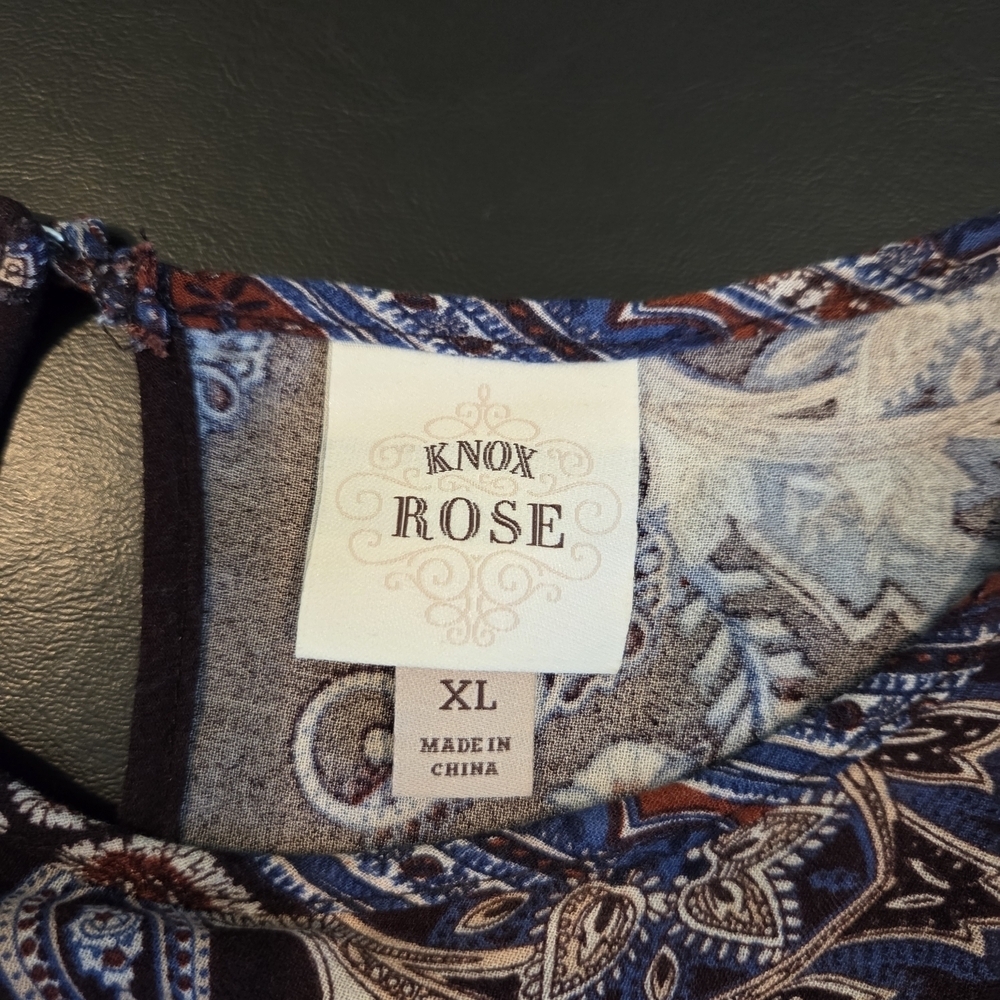 Knox Rose XL Boho Paisley Print Long Sleeve Shift Dress Brown Blue - Picture 3 of 14